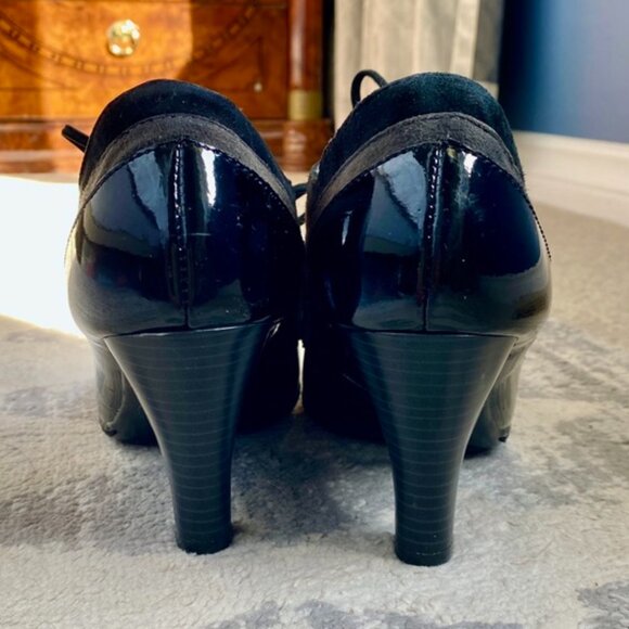 EuroSoft Black Patent Leather and Suede Mary Jane Heels - Picture 4 of 10